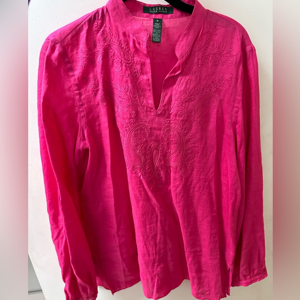 Lauren Ralph Lauren Embroidered Pink Blouse Medium